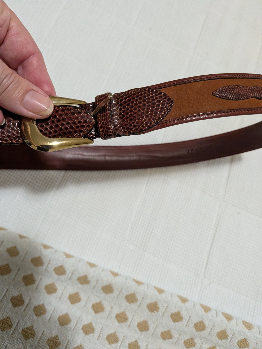 Saks Fifth Avenue Women's Brown Textured Leather Belt with Gold Buckle